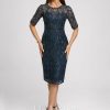 Semi-formal & Cocktail | Sheath/Column Scoop Knee-Length Lace Cocktail Dress With Sequins Dark Navy – Womens