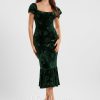 Semi-formal & Cocktail | Sheath/Column Square Tea-Length Velvet Cocktail Dress With Flower Ruffle As Picture – Womens