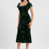 Semi-formal & Cocktail | Sheath/Column Square Tea-Length Velvet Cocktail Dress With Flower Ruffle As Picture – Womens