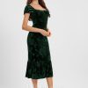 Semi-formal & Cocktail | Sheath/Column Square Tea-Length Velvet Cocktail Dress With Flower Ruffle As Picture – Womens