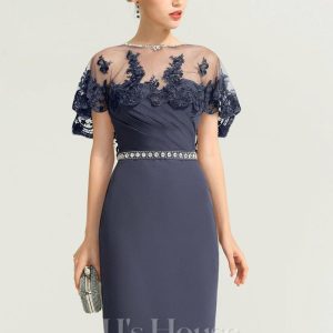 Semi-formal & Cocktail | Sheath/Column Sweetheart Knee-Length Chiffon Cocktail Dress With Ruffle Beading Stormy – Womens