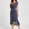 Semi-formal & Cocktail | Sheath/Column V-Neck Asymmetrical Chiffon Cocktail Dress With Cascading Ruffles Ruffle Stormy – Womens