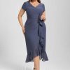 Semi-formal & Cocktail | Sheath/Column V-Neck Asymmetrical Chiffon Cocktail Dress With Cascading Ruffles Ruffle Stormy – Womens