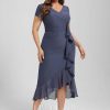 Semi-formal & Cocktail | Sheath/Column V-Neck Asymmetrical Chiffon Cocktail Dress With Cascading Ruffles Ruffle Stormy – Womens