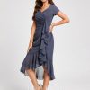 Semi-formal & Cocktail | Sheath/Column V-Neck Asymmetrical Chiffon Cocktail Dress With Cascading Ruffles Ruffle Stormy – Womens