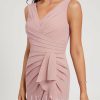 Semi-formal & Cocktail | Sheath/Column V-Neck Asymmetrical Chiffon Cocktail Dress With Pleated Ruffle Dusty Rose – Womens