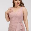 Semi-formal & Cocktail | Sheath/Column V-Neck Asymmetrical Chiffon Cocktail Dress With Pleated Ruffle Dusty Rose – Womens