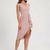 Semi-formal & Cocktail | Sheath/Column V-Neck Asymmetrical Chiffon Cocktail Dress With Pleated Ruffle Dusty Rose – Womens