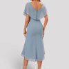 Semi-formal & Cocktail | Sheath/Column V-Neck Asymmetrical Chiffon Cocktail Dress With Ruffle Dusty Blue – Womens