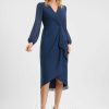 Semi-formal & Cocktail | Sheath/Column V-Neck Asymmetrical Chiffon Cocktail Dress With Ruffle Navy Blue – Womens