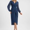 Semi-formal & Cocktail | Sheath/Column V-Neck Asymmetrical Chiffon Cocktail Dress With Ruffle Navy Blue – Womens