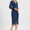 Semi-formal & Cocktail | Sheath/Column V-Neck Asymmetrical Chiffon Cocktail Dress With Ruffle Navy Blue – Womens