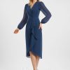 Semi-formal & Cocktail | Sheath/Column V-Neck Asymmetrical Chiffon Cocktail Dress With Ruffle Navy Blue – Womens