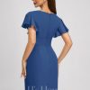 Semi-formal & Cocktail | Sheath/Column V-Neck Knee-Length Chiffon Cocktail Dress With Cascading Ruffles Royal Blue – Womens