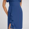 Semi-formal & Cocktail | Sheath/Column V-Neck Knee-Length Chiffon Cocktail Dress With Cascading Ruffles Royal Blue – Womens