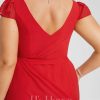 Semi-formal & Cocktail | Sheath/Column V-Neck Knee-Length Chiffon Cocktail Dress With Cascading Ruffles Ruffle Red – Womens