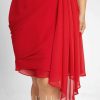 Semi-formal & Cocktail | Sheath/Column V-Neck Knee-Length Chiffon Cocktail Dress With Cascading Ruffles Ruffle Red – Womens