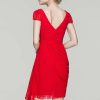 Semi-formal & Cocktail | Sheath/Column V-Neck Knee-Length Chiffon Cocktail Dress With Cascading Ruffles Ruffle Red – Womens