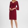 Semi-formal & Cocktail | Sheath/Column V-Neck Knee-Length Chiffon Lace Cocktail Dress Burgundy – Womens