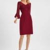 Semi-formal & Cocktail | Sheath/Column V-Neck Knee-Length Chiffon Lace Cocktail Dress Burgundy – Womens