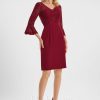 Semi-formal & Cocktail | Sheath/Column V-Neck Knee-Length Chiffon Lace Cocktail Dress Burgundy – Womens