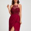 Semi-formal & Cocktail | Sheath/Column V-Neck Knee-Length Lace Chiffon Cocktail Dress With Ruffle Burgundy – Womens