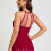 Semi-formal & Cocktail | Sheath/Column V-Neck Knee-Length Lace Chiffon Cocktail Dress With Ruffle Burgundy – Womens