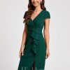 Semi-formal & Cocktail | Sheath/Column V-Neck Knee-Length Stretch Crepe Cocktail Dress With Ruffle As Picture – Womens