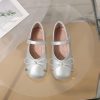 Shoes | Girl’s Flats Daily Mary Jane Bowknot Faux Leather Round Toe Flat Heel Shoes Silver – Girls