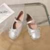 Shoes | Girl’s Flats Daily Mary Jane Bowknot Faux Leather Round Toe Flat Heel Shoes Silver – Girls