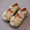 Shoes | Girl’s Flats Flower Girl Shoes Bowknot Pearl Rhinestone Mary Jane Wedding Daily Party Faux Leather Round Toe Flat Heel Hook & Loop Shoes Gold – Girls