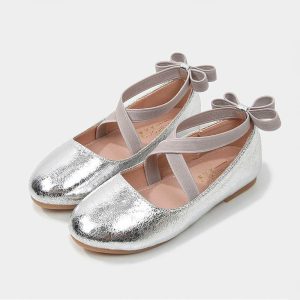 Shoes | Girl’s Flats Flower Girl Shoes Wedding Daily Ballet Flat Junior Bridesmaid Shoes Bowknot Faux Leather Round Toe Flat Heel Shoes Silver – Girls