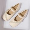 Shoes | Girl’s Flats Flower Girl Shoes Wedding Daily Party Junior Bridesmaid Shoes Pearl Microfiber Leather Round Toe Flat Heel Shoes Apricot – Girls