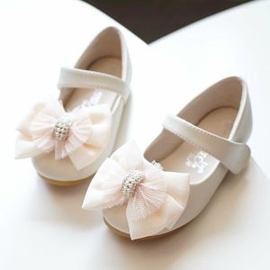 Shoes | Girl’s Flats Flower Girl Shoes Wedding Daily Party Mary Jane Bowknot Pearl Rhinestone Faux Leather Round Toe Flat Heel Shoes Ivory – Girls