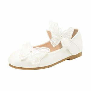 Shoes | Girl’s Flats Flower Girl Shoes Wedding Daily Party Mary Jane Junior Bridesmaid Shoes Pearl Lace Butterfly Faux Leather Round Toe Flat Heel Shoes White – Girls