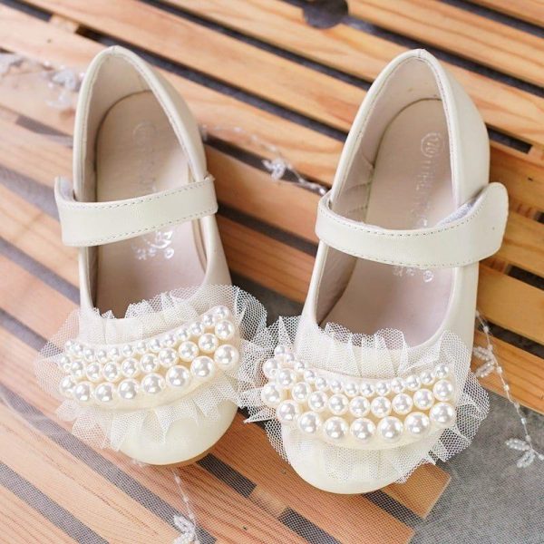 Shoes | Girl’s Flats Flower Girl Shoes Wedding Daily Party Mary Jane Pearl Lace Faux Leather Round Toe Flat Heel Shoes Ivory – Girls