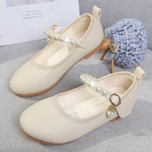 Shoes | Girl’s Flats Flower Girl Shoes Wedding Daily Party Mary Jane Pearl Leatherette Flat Heel Shoes Apricot – Girls