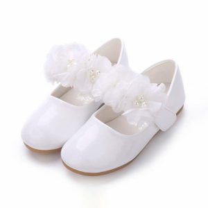 Shoes | Girl’s Flats Flower Girl Shoes Wedding Party Mary Jane Flower Pearl Leatherette Flat Heel Shoes White – Girls