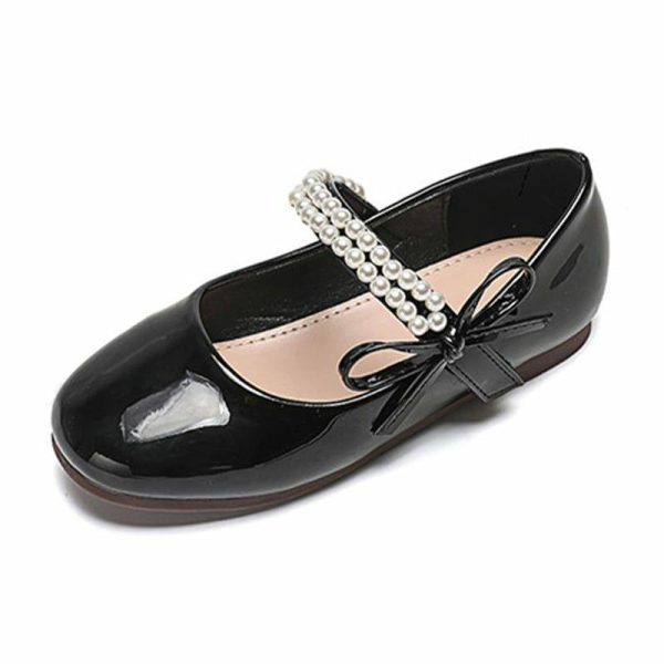 Shoes | Girl’s Flats Wedding Party Mary Jane Bowknot Pearl Patent Leather Round Toe Flat Heel Shoes Black – Girls