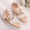 Shoes | Girl’s Flower Girl Shoes Pearl Ruffles Lace Wedding Satin Round Toe Closed Toe Low Heel Buckle Shoes Beige – Girls