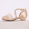 Shoes | Girl’s Flower Girl Shoes Pearl Ruffles Lace Wedding Satin Round Toe Closed Toe Low Heel Buckle Shoes Beige – Girls