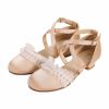 Shoes | Girl’s Flower Girl Shoes Pearl Ruffles Lace Wedding Satin Round Toe Closed Toe Low Heel Buckle Shoes Beige – Girls