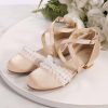 Shoes | Girl’s Flower Girl Shoes Pearl Ruffles Lace Wedding Satin Round Toe Closed Toe Low Heel Buckle Shoes Beige – Girls