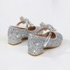 Shoes | Girl’s Flower Girl Shoes Princess Shoes Party Mary Jane Bowknot Glitter Faux Leather Round Toe Low Heel Shoes Silver – Girls