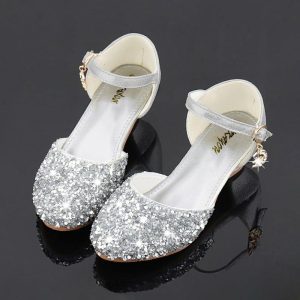 Shoes | Girl’s Flower Girl Shoes Princess Shoes Wedding Party Cosplay Junior Bridesmaid Shoes Glitter Round Toe Low Heel Shoes Silver – Girls