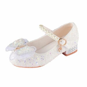 Shoes | Girl’s Flower Girl Shoes Princess Shoes Wedding Party Cosplay Mary Jane Junior Bridesmaid Shoes Bowknot Pearl Glitter Low Heel Shoes White – Girls