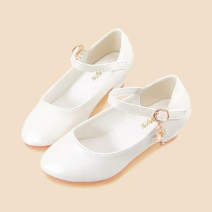 Shoes | Girl’s Flower Girl Shoes Wedding Daily Mary Jane Faux Leather Round Toe Low Heel Shoes White – Girls