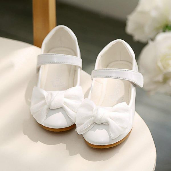 Shoes | Girl’s Flower Girl Shoes Wedding Daily Party Mary Jane Bowknot Faux Leather Round Toe Flat Heel Shoes White – Girls