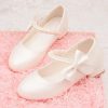 Shoes | Girl’s Flower Girl Shoes Wedding Daily Party Mary Jane Junior Bridesmaid Shoes Bowknot Pearl Faux Leather Round Toe Low Heel Shoes White – Girls