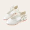 Shoes | Girl’s Flower Girl Shoes Wedding Daily Party Mary Jane Junior Bridesmaid Shoes Bowknot Pearl Faux Leather Round Toe Low Heel Shoes White – Girls